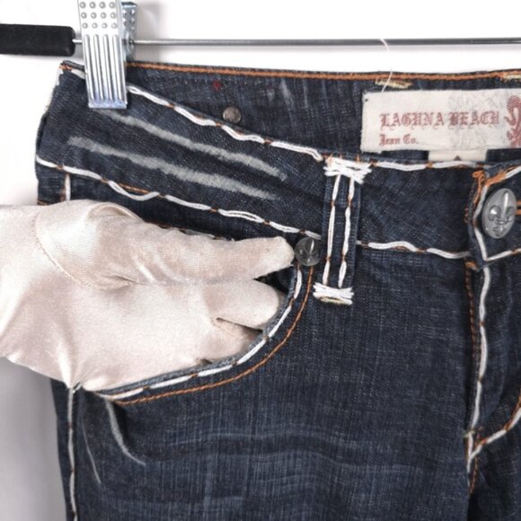 LAGUNA BEACH Women Jeans Embroidered Straight Flare USA MADE ND1010P Y2K Size 27 - Picture 10 of 13